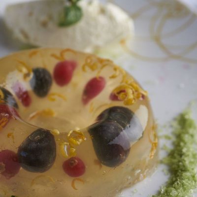 Crab House Cafe - Elderflower Jelly with Dorset Blueberries Crab House Cafe - Elderflower Jelly with Dorset Blueberries